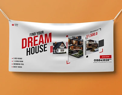 Banner impresso de campanha promocional pendurado em parede